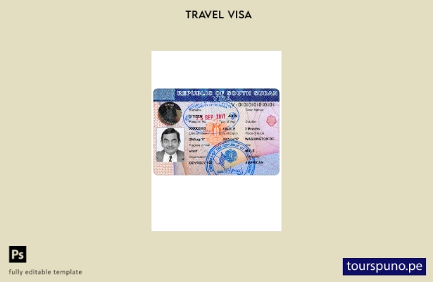 Plantilla de visa de viaje para Sudán del Sur lista para imprimir